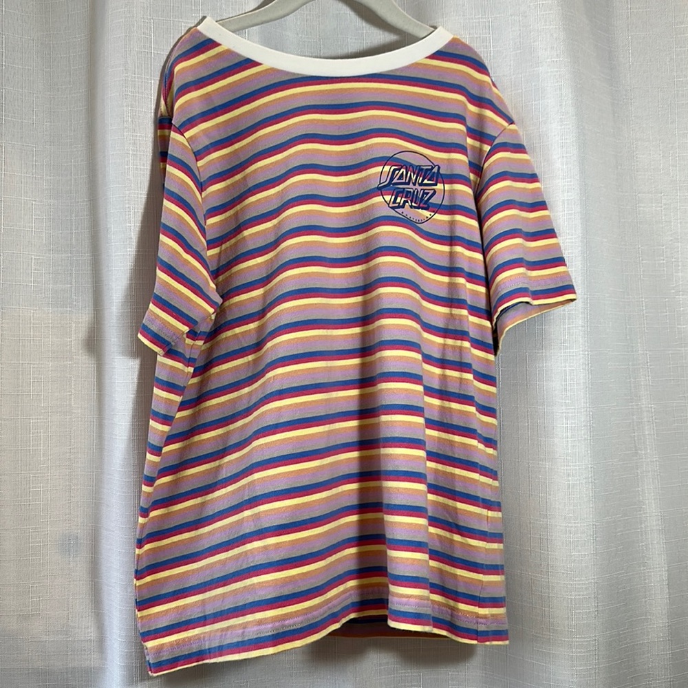 Santa Cruz skateboards t shirt women short sleeve crew neck stripped